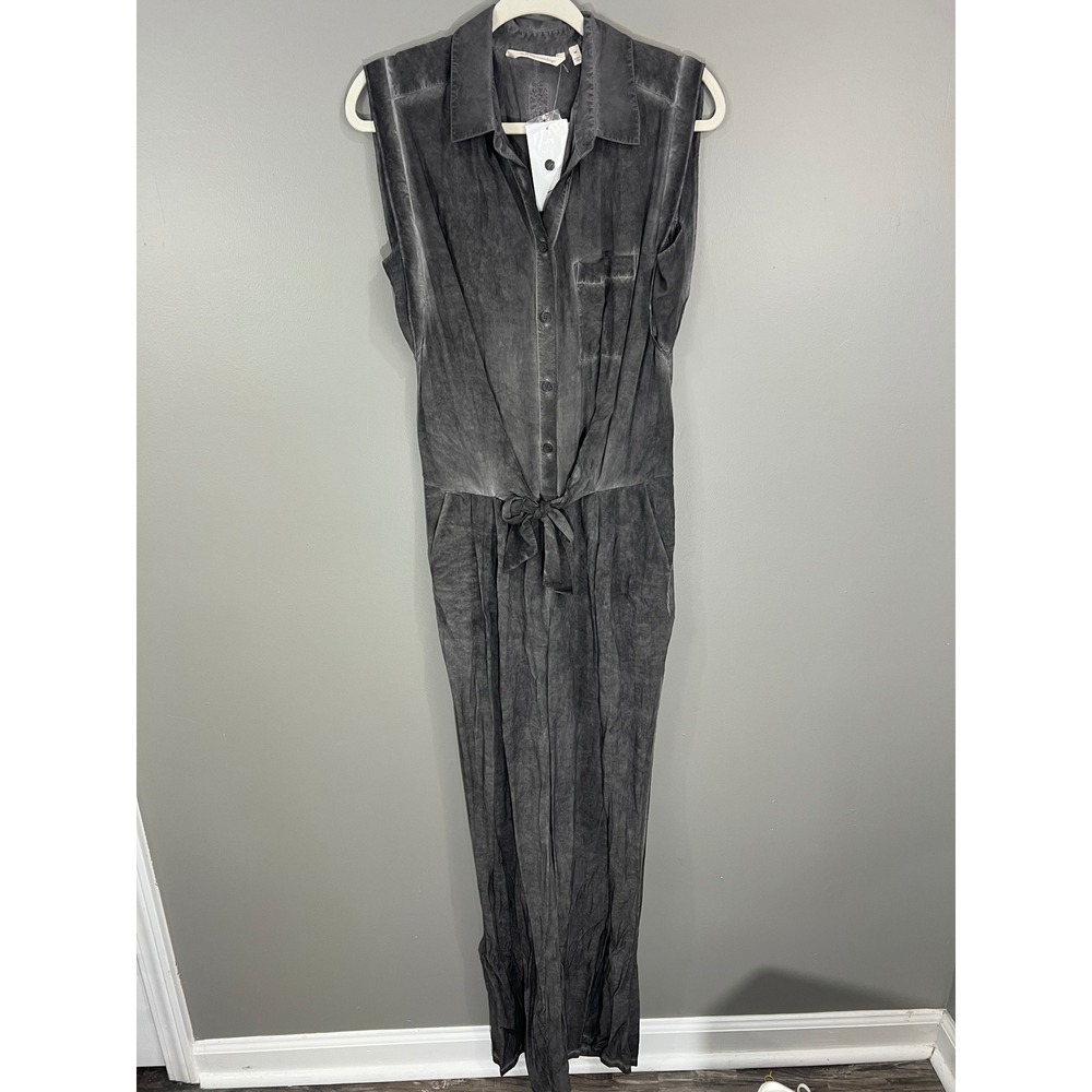 Soft Surroundings Jumpsuit Womens Medium Gray NWT Sleeveless Dyed Tie Waist